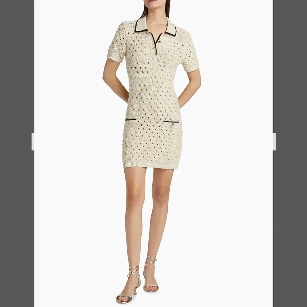 Frame The Bauble Crochet Cotton Minidress in Cream Size M - Picture 6 of 15